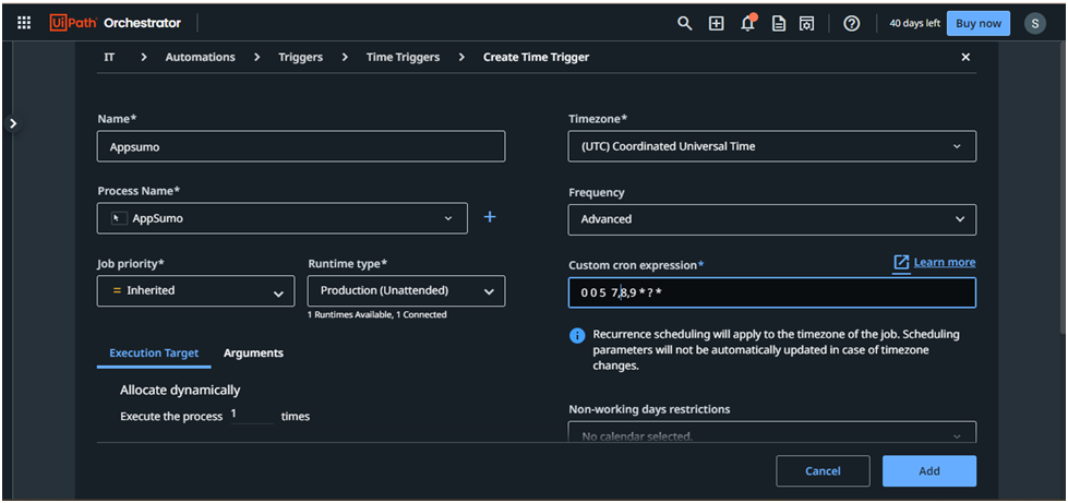 How To Scheduling a UiPath Process at 10 AM on the 7th, 8th, and 9th of Every Month